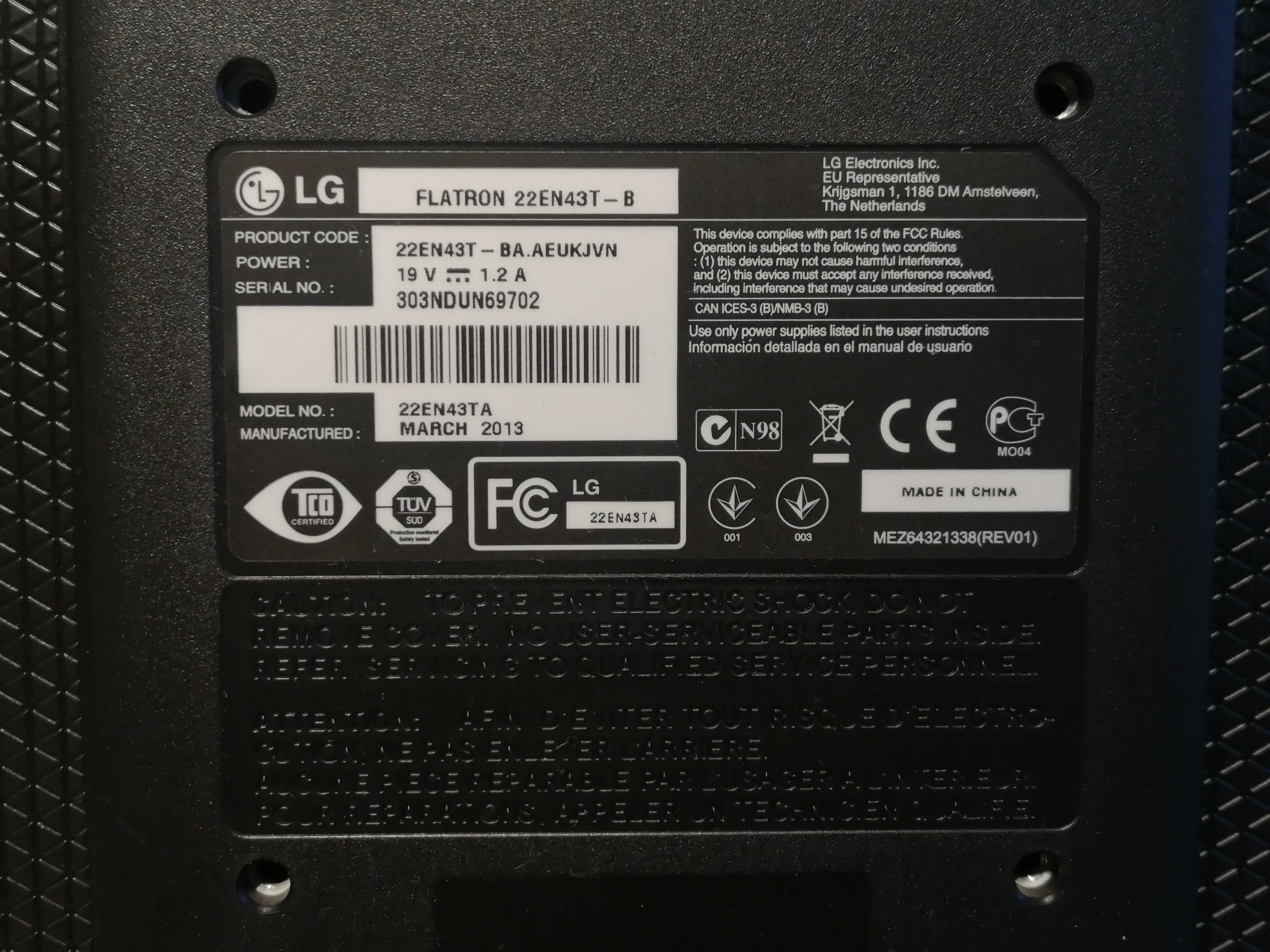 Monitor LG 22EN43T-B (DVI) czarny, sprawny, mega promocja!