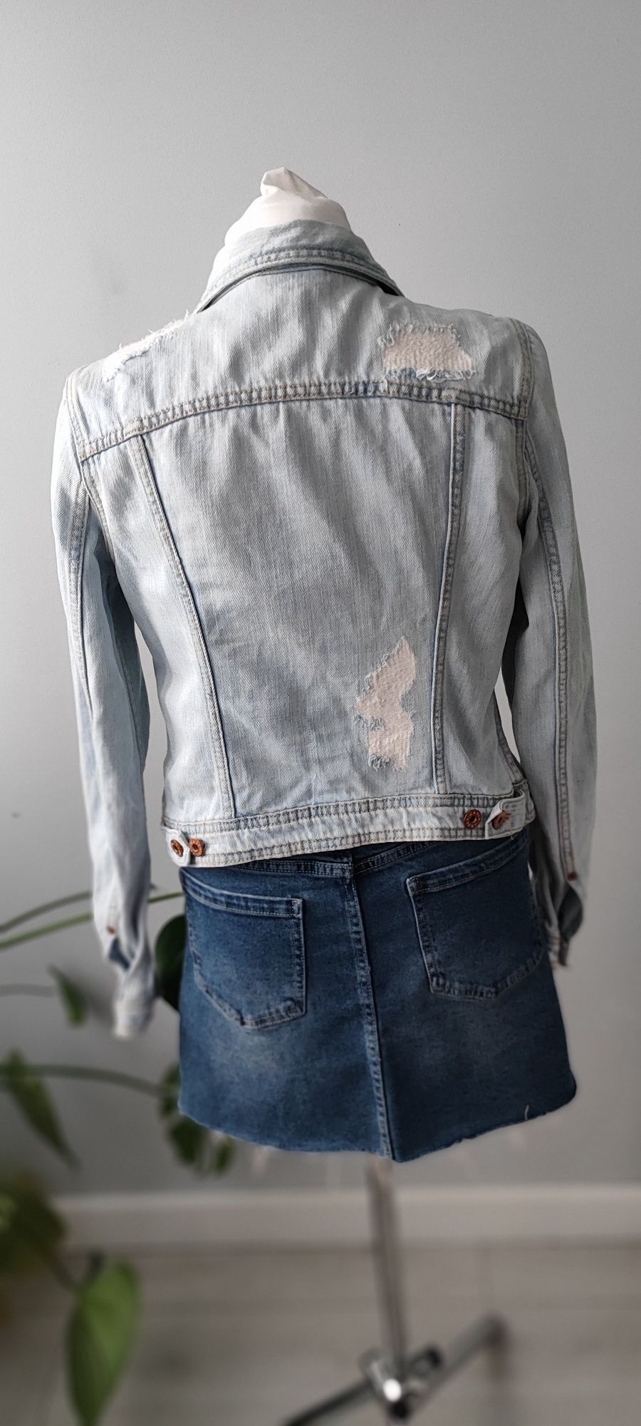 Kurtka jeansowa katana damska przetarcia H&M. 109% Bawełna. Roz. 36/38