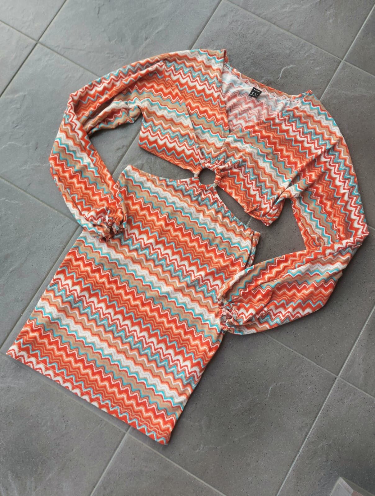 Sukienka mini z długim rękawem boho vintage wycięcie M 38 Nowa Shein