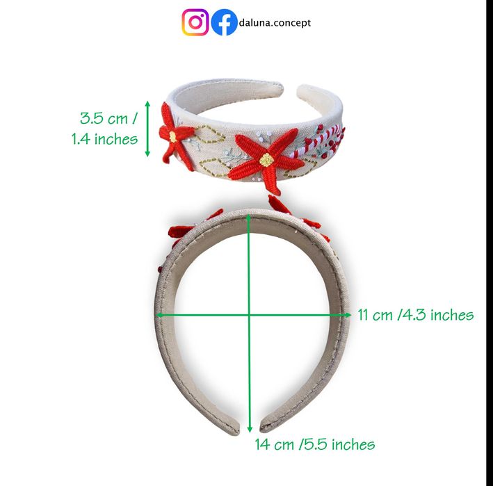 3D Hand embroidered headband - Christmas theme