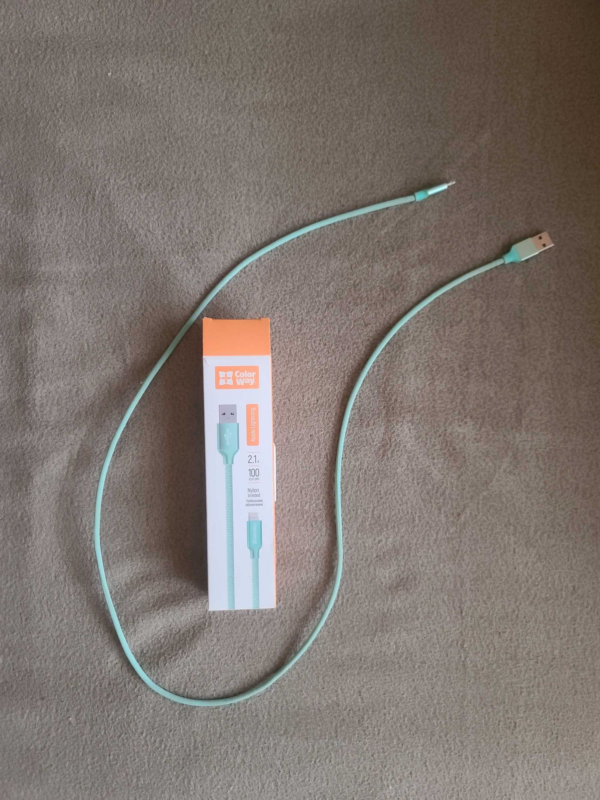 Кабель ColorWay синхронізація зарядка USB Apple Lightning 2.1А 1м Mint