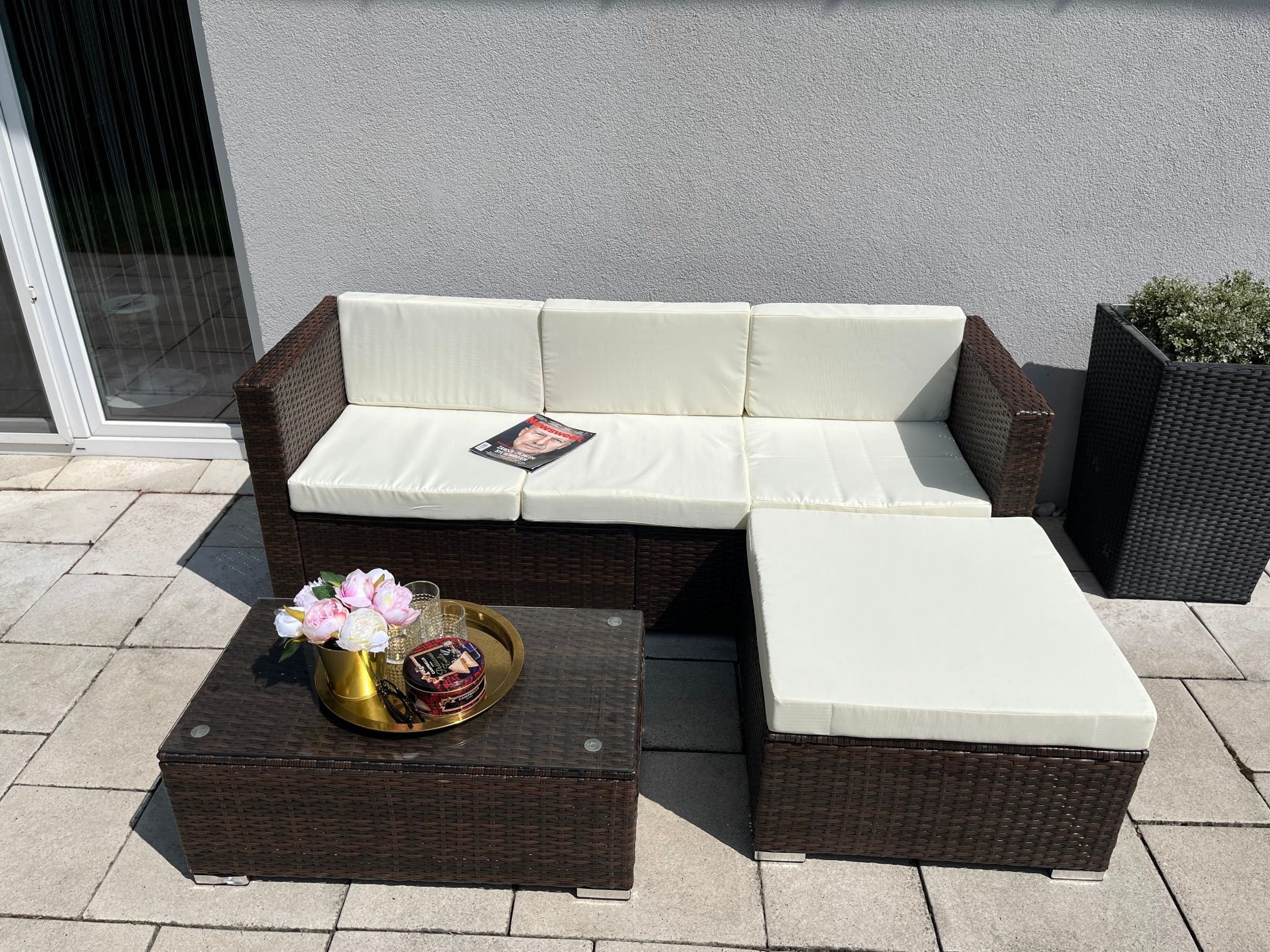 Milano nowy zestaw technorattan sofa 3 os pufa (k)