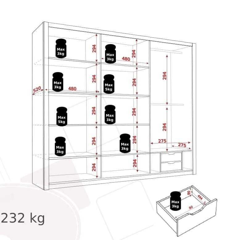 Aleks drzwi przesuwne 4-kolory Szafa 250 cm Darmowa dostawa