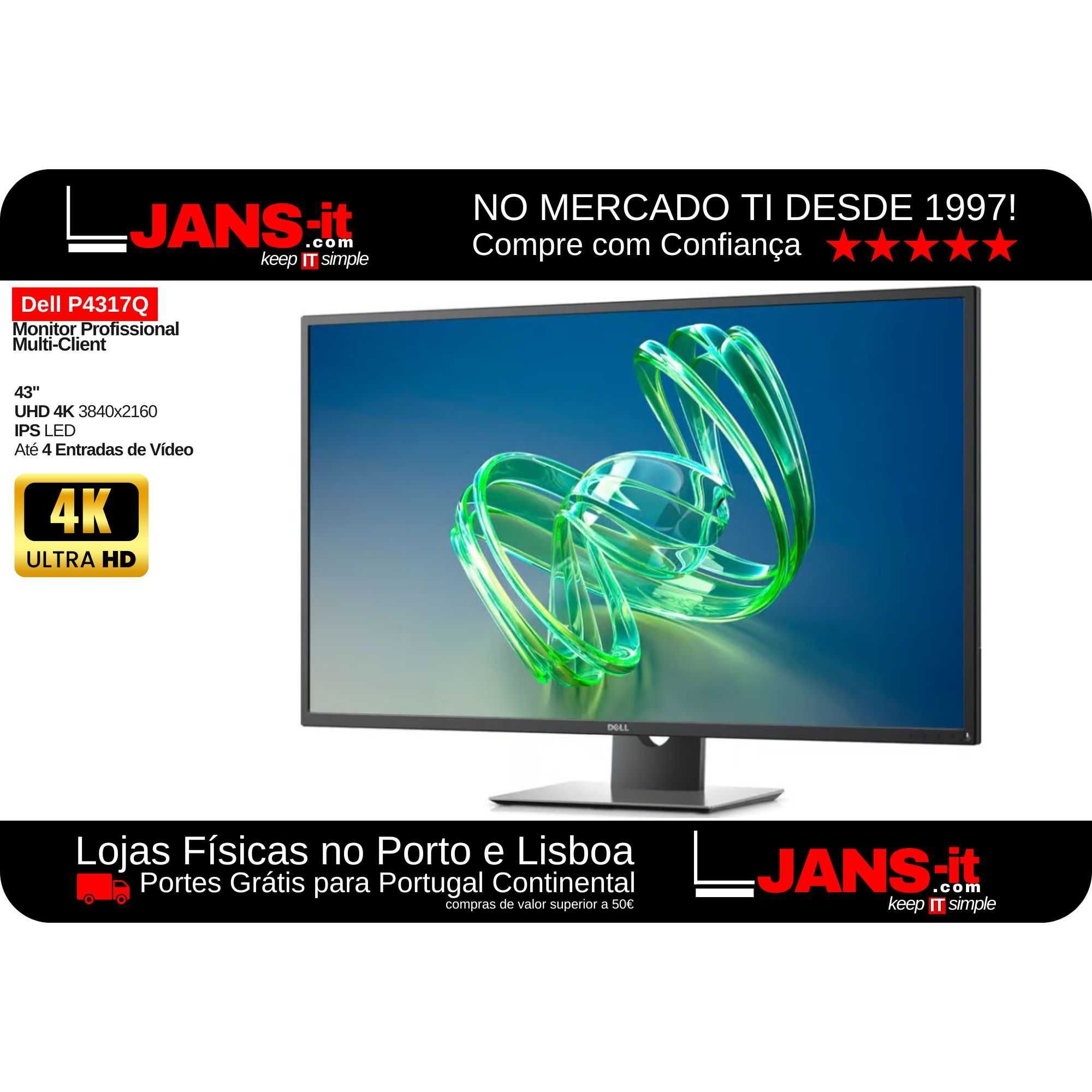 Monitor Dell P4317Q - Multi-Client 43" UltraHD 4K 3840x2160 IPS LED