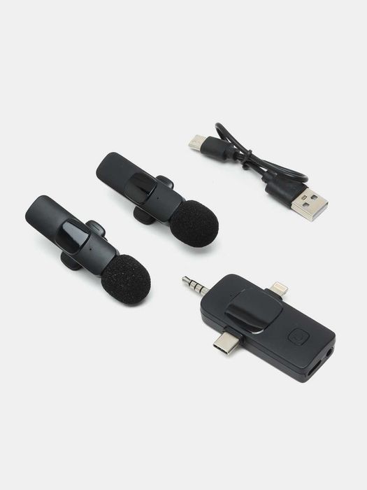 Бездротовий петличний мікрофон петличка 3в1: Lightning/Type-C/miniJack