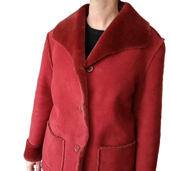 Efektowny kożuszek damski, kurtka krótka, bordowy, stan idealny