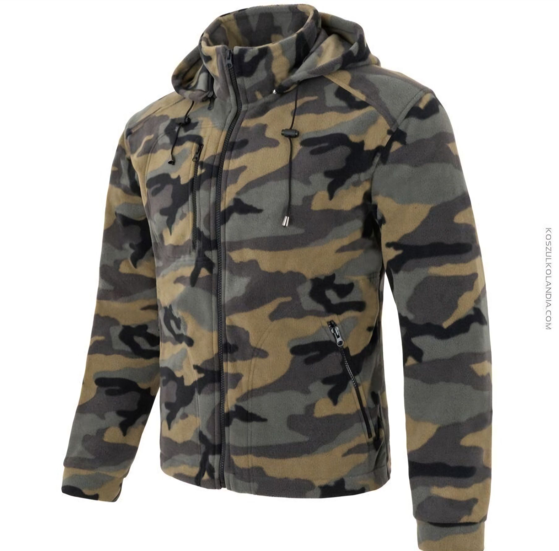Bluza polarowa męska Moro Camouflage z kapturem wojskowa myśliwy