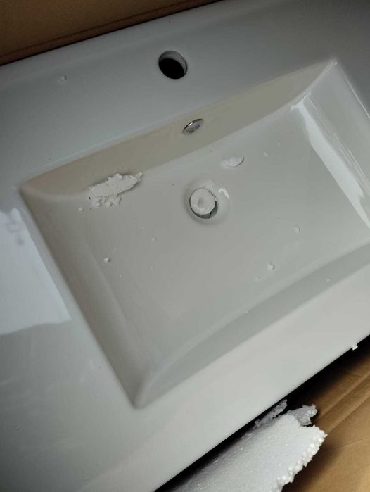 Umywalka wpuszczana łazienkowa 81 cm biała ceramiczna