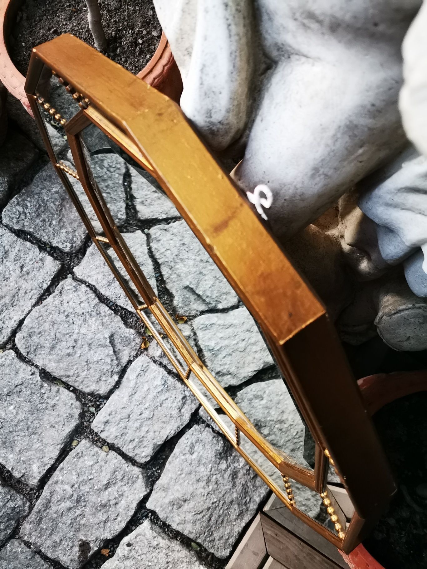 Lustro vintage z fazowaną taflą, Włochy, dwunastokątne, drewniana rama