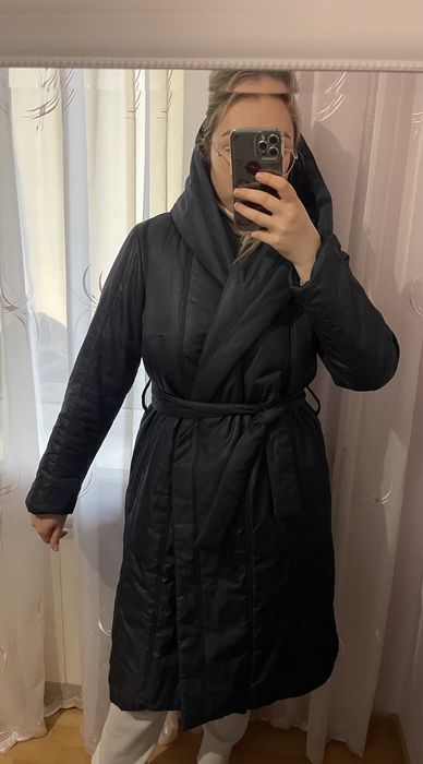 Пальто плащ стеганый с капюшоном