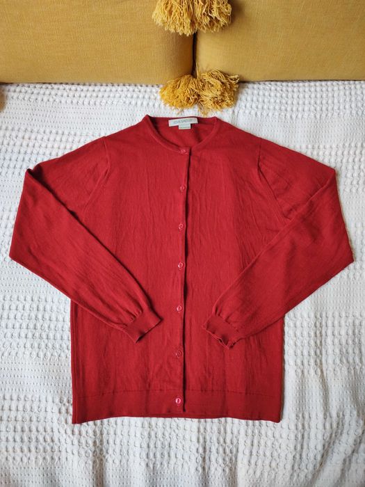 Sweter kardigan John Smedley czerwony rozpinany - 100% pure new wool