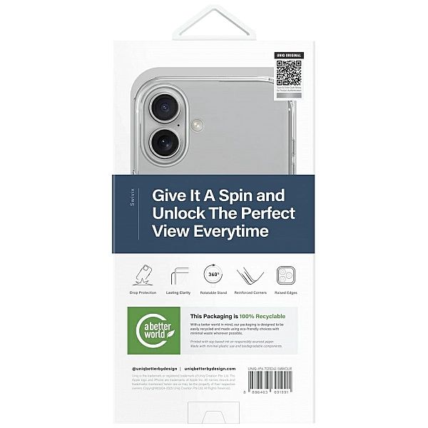 Etui UNIQ Swivix 360 Rotating Kickstand na iPhone 16 Plus - przezroczy