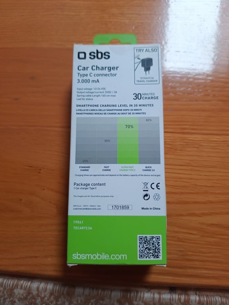 Ładowarka Samochoda SBS Micro USB Typ C 3A