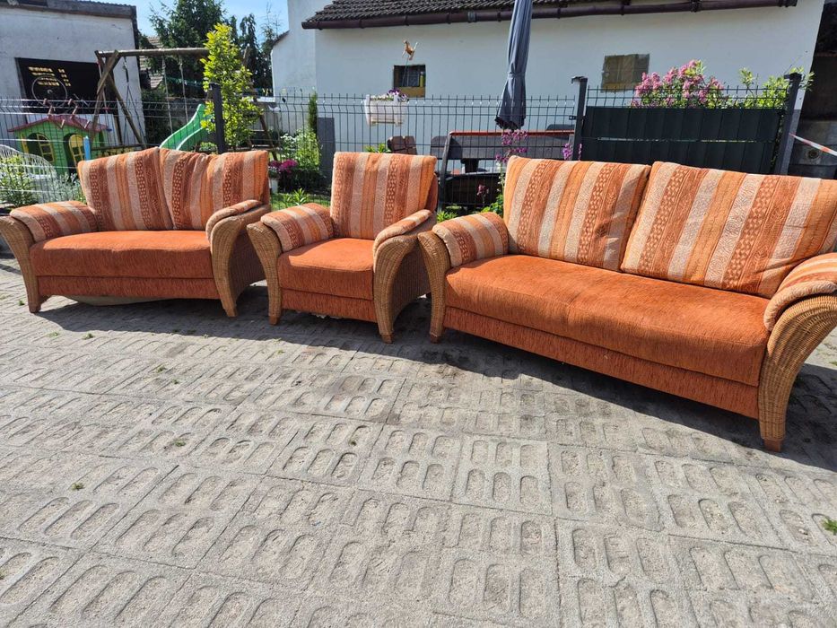 sofa rattanowa 3 2 1 rattan z rattanu naturalny ratan meble na taras