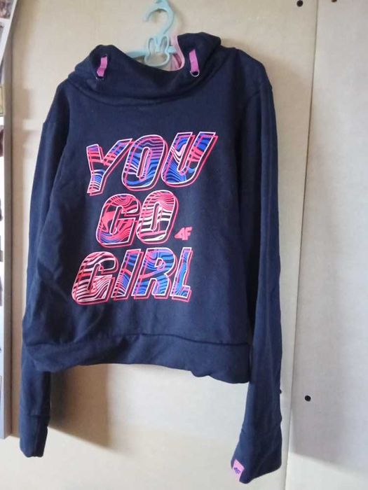 Bluza 4F dla dziewczynki na zimę ciepła z kapturem 158 cm granatowa