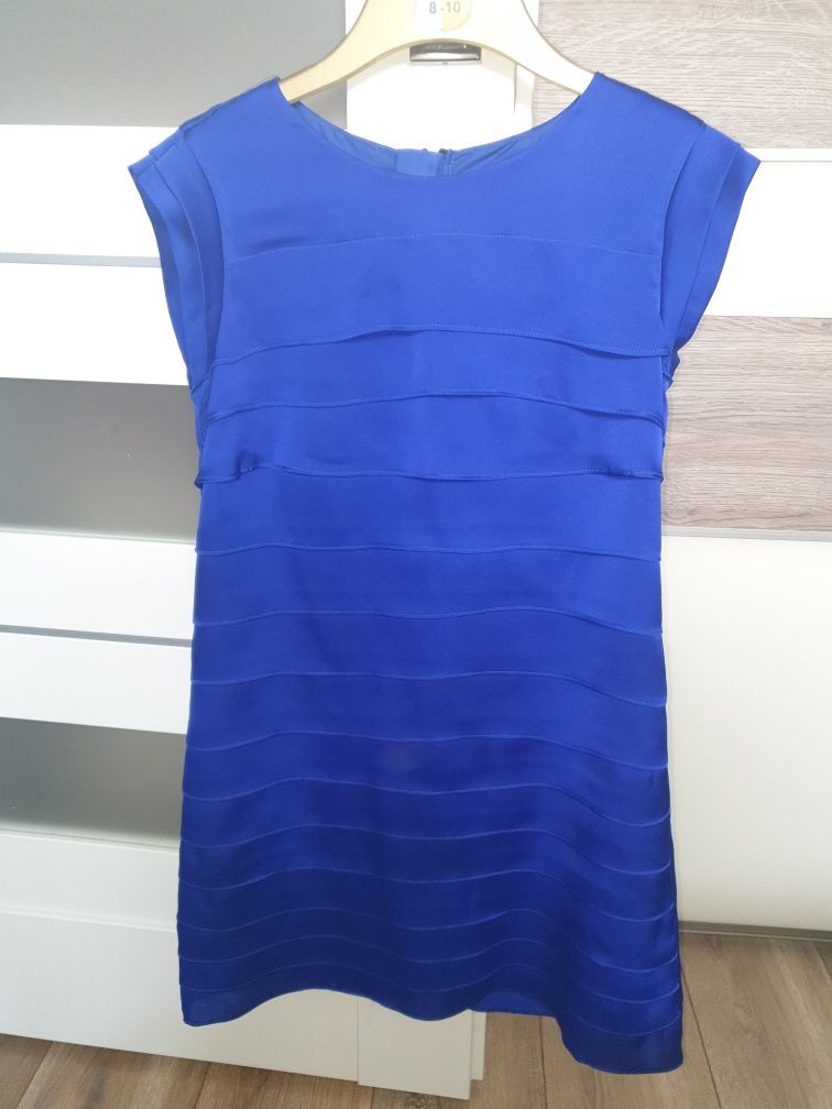 Sukienka elegancka chabrowa i żakiet bialy M 38