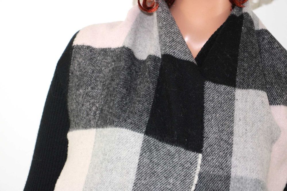 sl3 ciepły wełniany szalik z frędzlami Krata 26x180