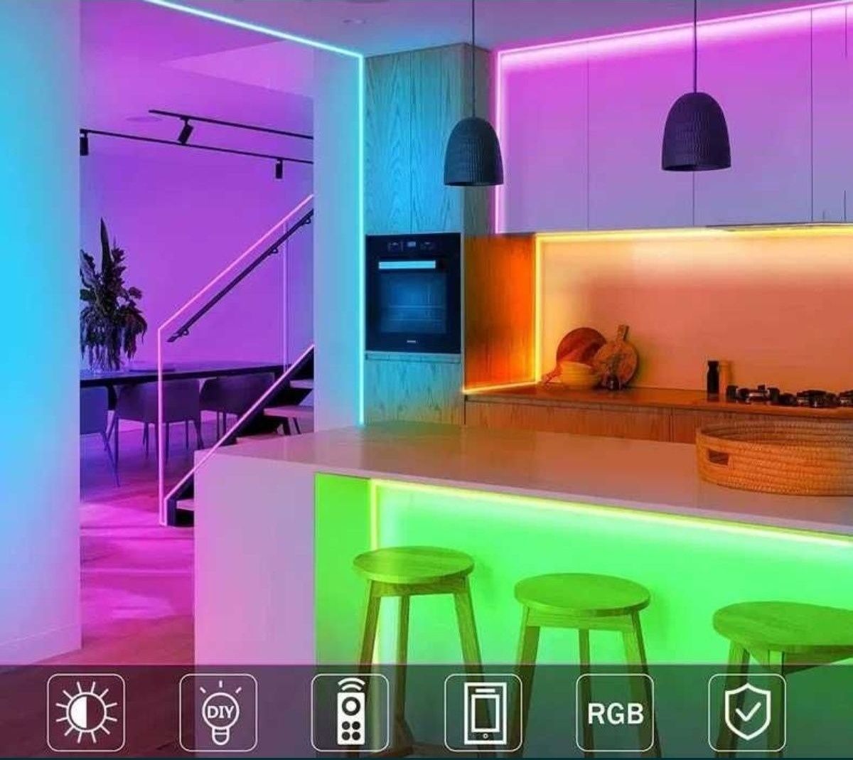 Taśma LED RGB z pilotem zdalnego sterowania, 15 mb ( 2 x po 7,5 mb)