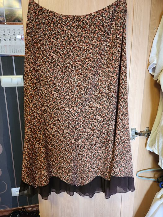 Spódnica długa kwiatki falbana lekka zwiewna m/l wiosna rozkloszowana