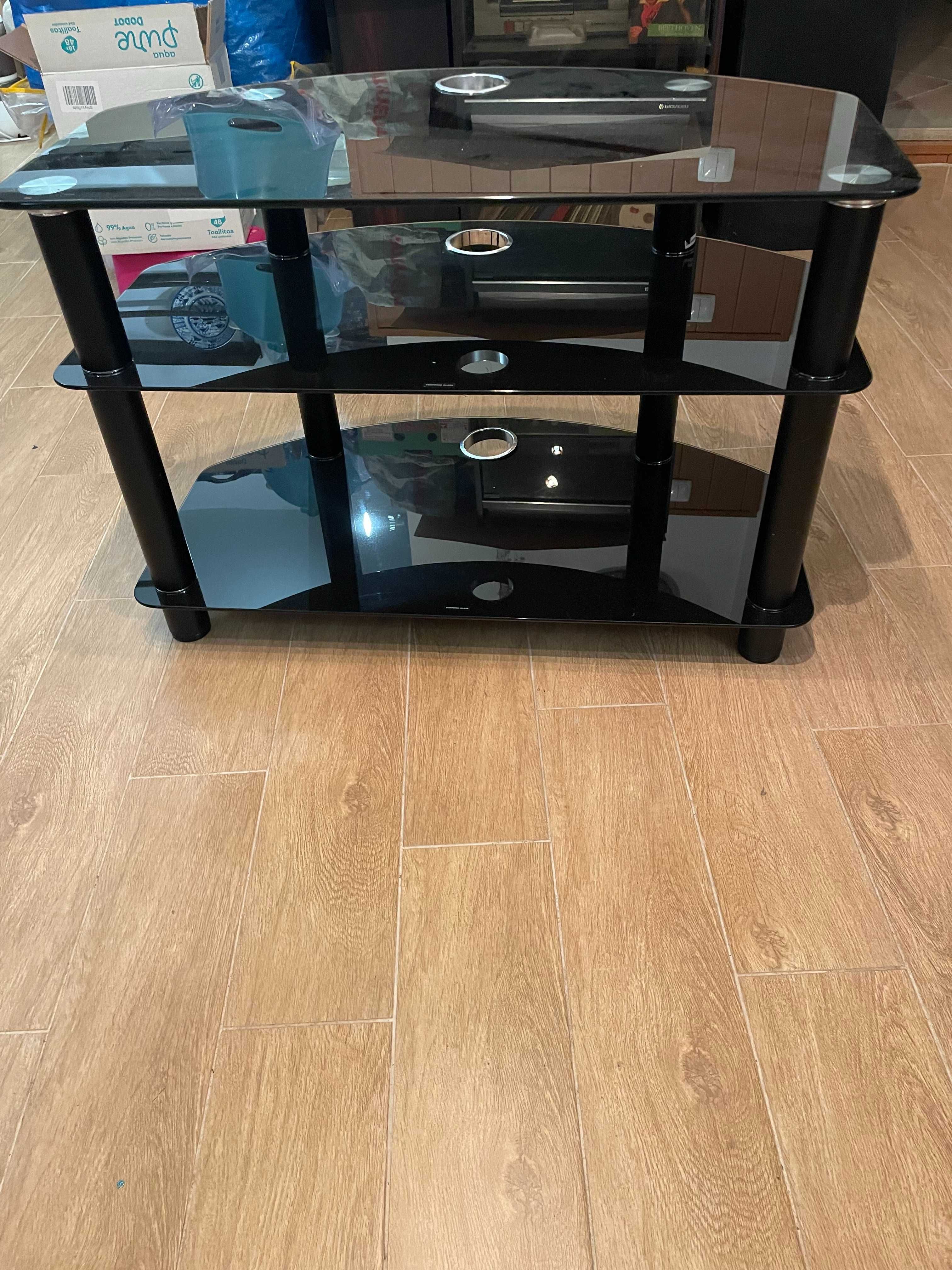 Mesa de TV em Vidro Preto Temperado