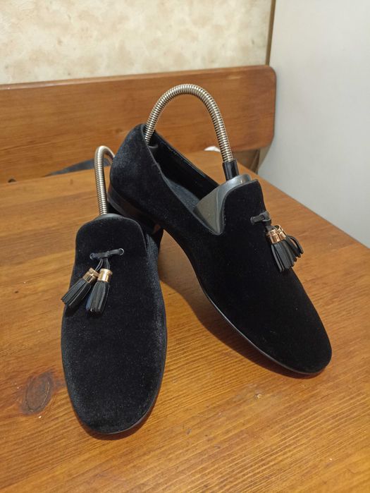 Свадебные черные бархатные лоферы с кисточками ZARA 40 размер 26 см