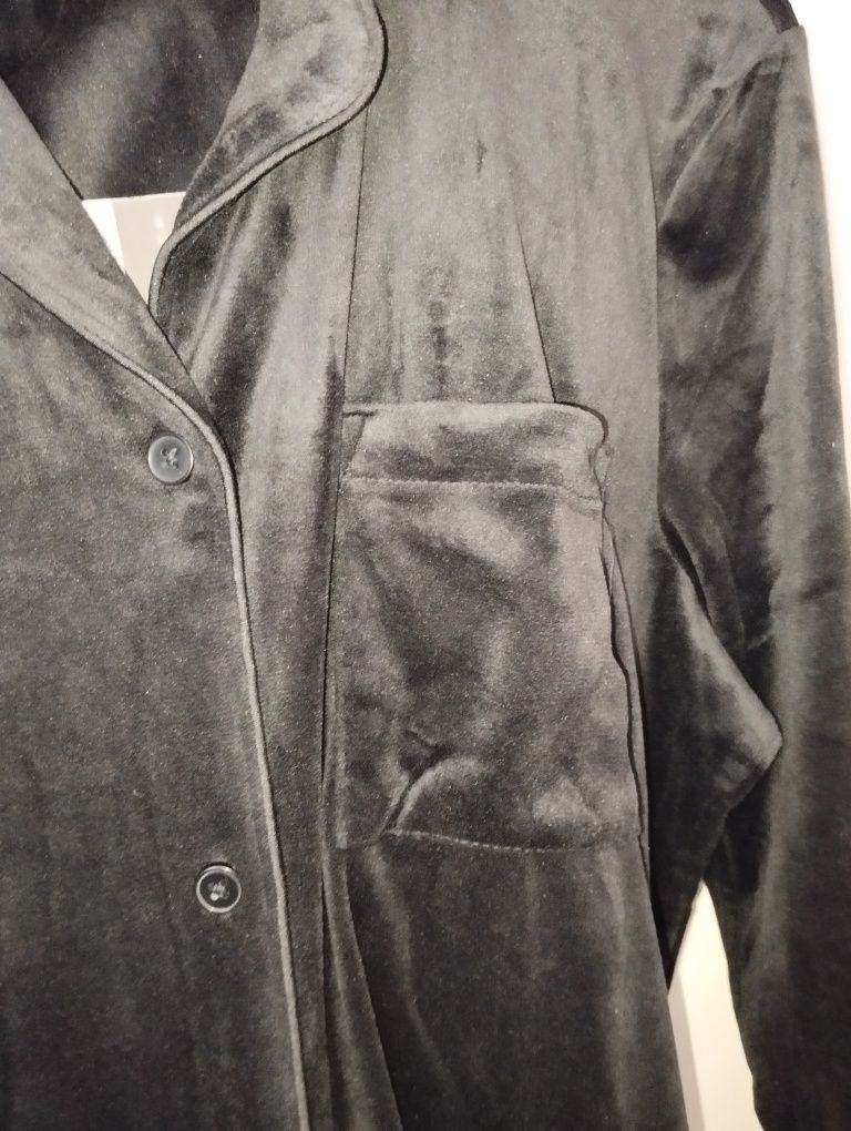 Nowa elegancka welurowa czarna piżama damska zimowa 44/46 XXL 3XL