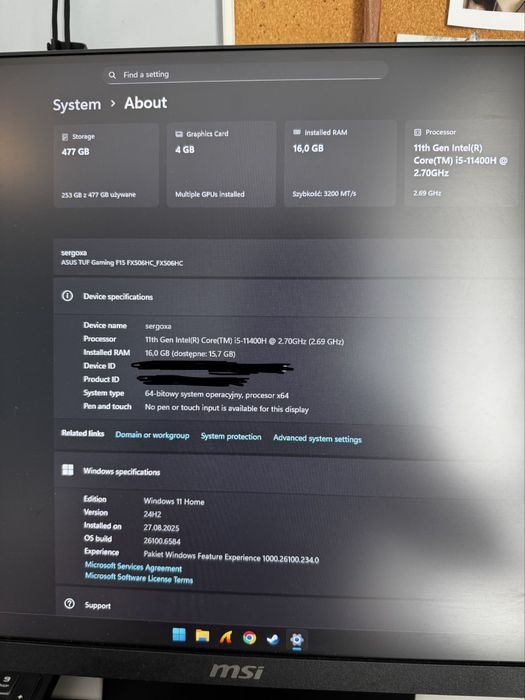 Asus tuf gaming f15 (rtx 3050-4gb) (i5-11400h)