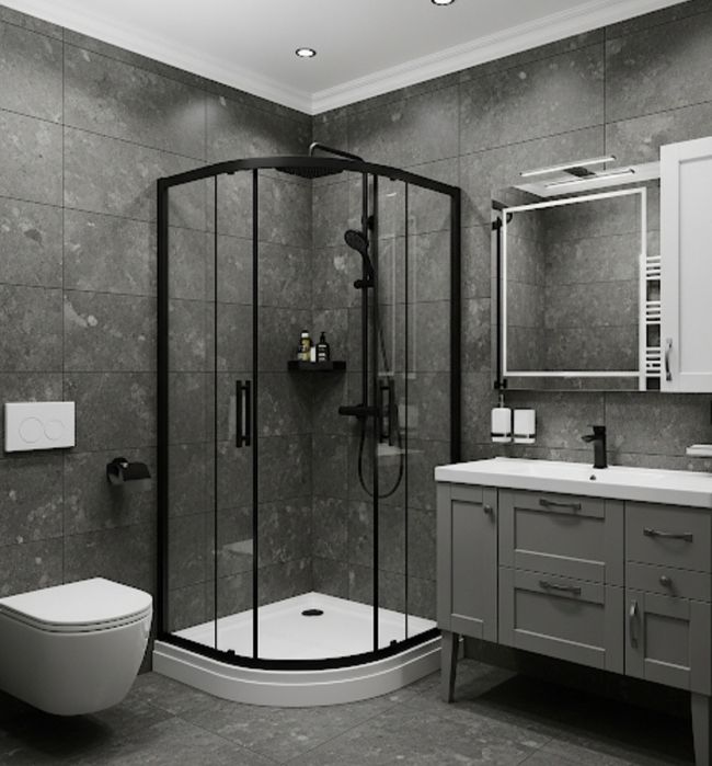 Душова Кабіна+Піддон/BLACK/SC90, скло 6мм, 90x90/Чорний профіль