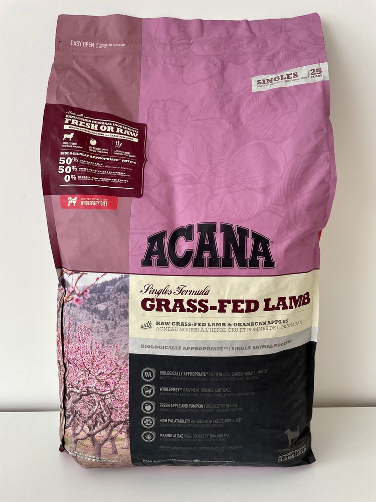 Корм Acana(Акана)Grass Fed Lamb- 2кг,6кг,11.4кг,17кг для собак з ягням