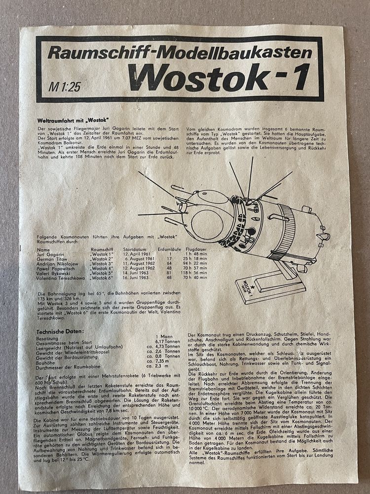 WOSTOK 1 model 1:25 Plasticart DDR