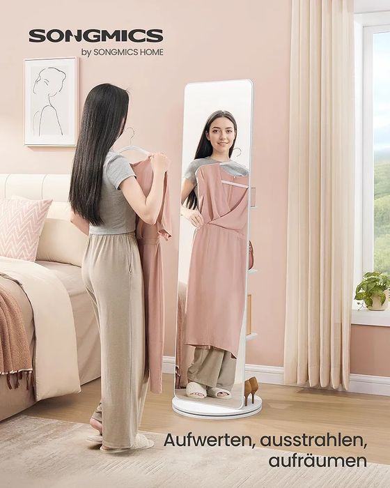 SONGMICS lustro stojące obracane o 360⁰ z cokołem, półkami i haczykami