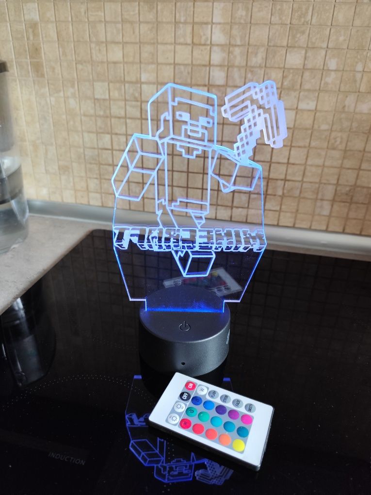 Lampka Minecraft LED 3D 16 kolorów+pilot. jak NOWA