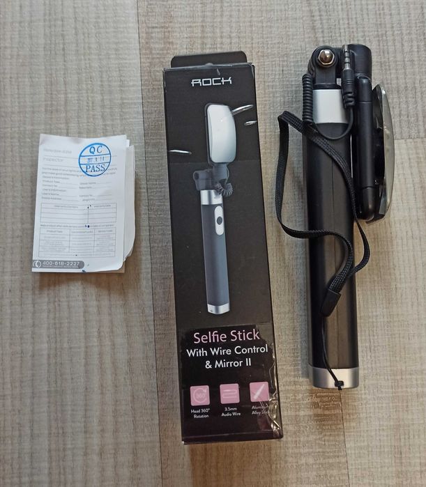 Палиця для селфі ROCK Selfie Stick з дзеркалом Black (ROT0769)