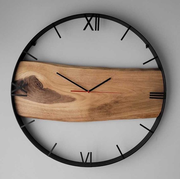 Zegar ścienny 60cm naturalne drewno orzechowe. Loft Rękodzieło Prezent