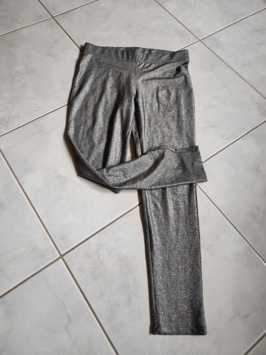 legginsy błyszczące metaliczne brokatowe połyskujące  z wysokim stanem