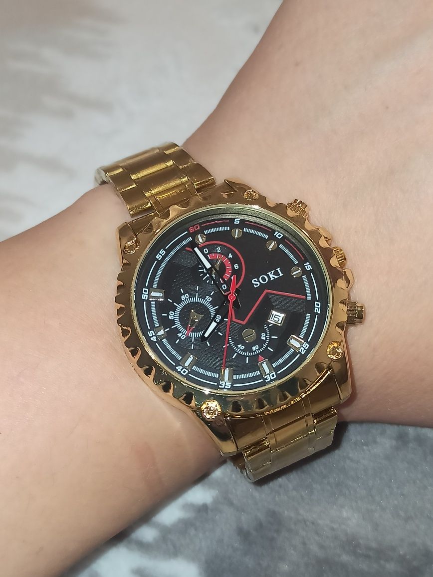 Zegarek męski SOKI - prosty, bransoleta, kolor złoty, ładny, nowy