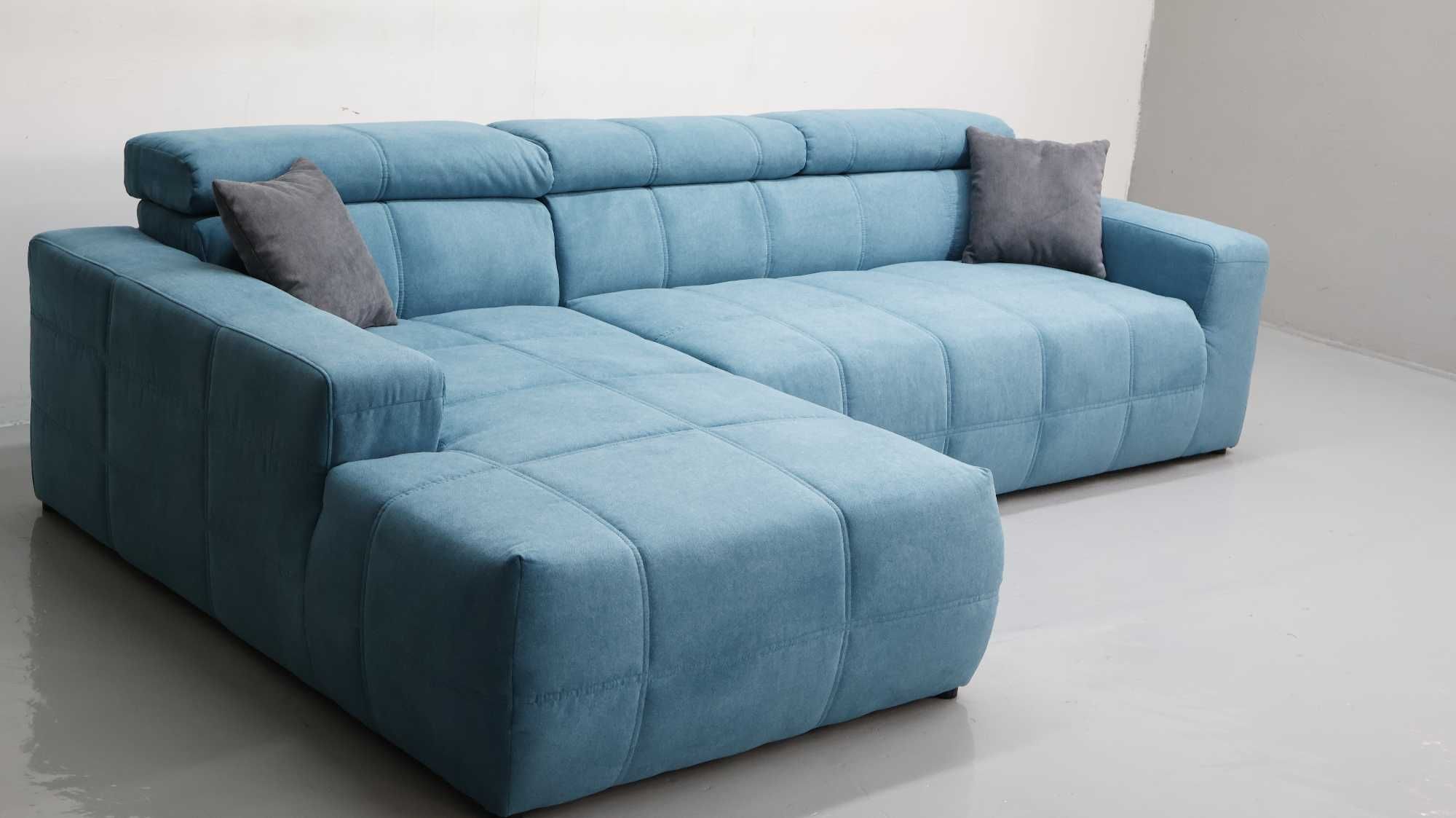TDW DESIGN narożnik regulowane zagłówki sofa kanapa tkanina  NIEBIESKA