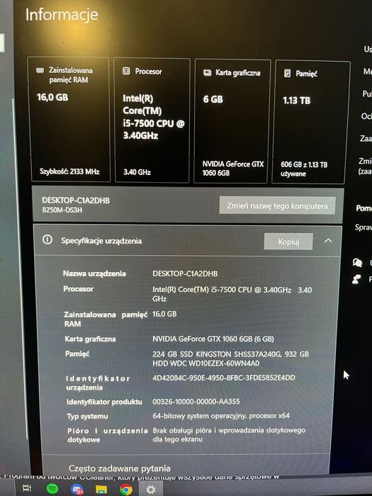 Komputer stacjonarny - i5 / 16GB RAM / GTX 1060 6GB – do pracy i gier