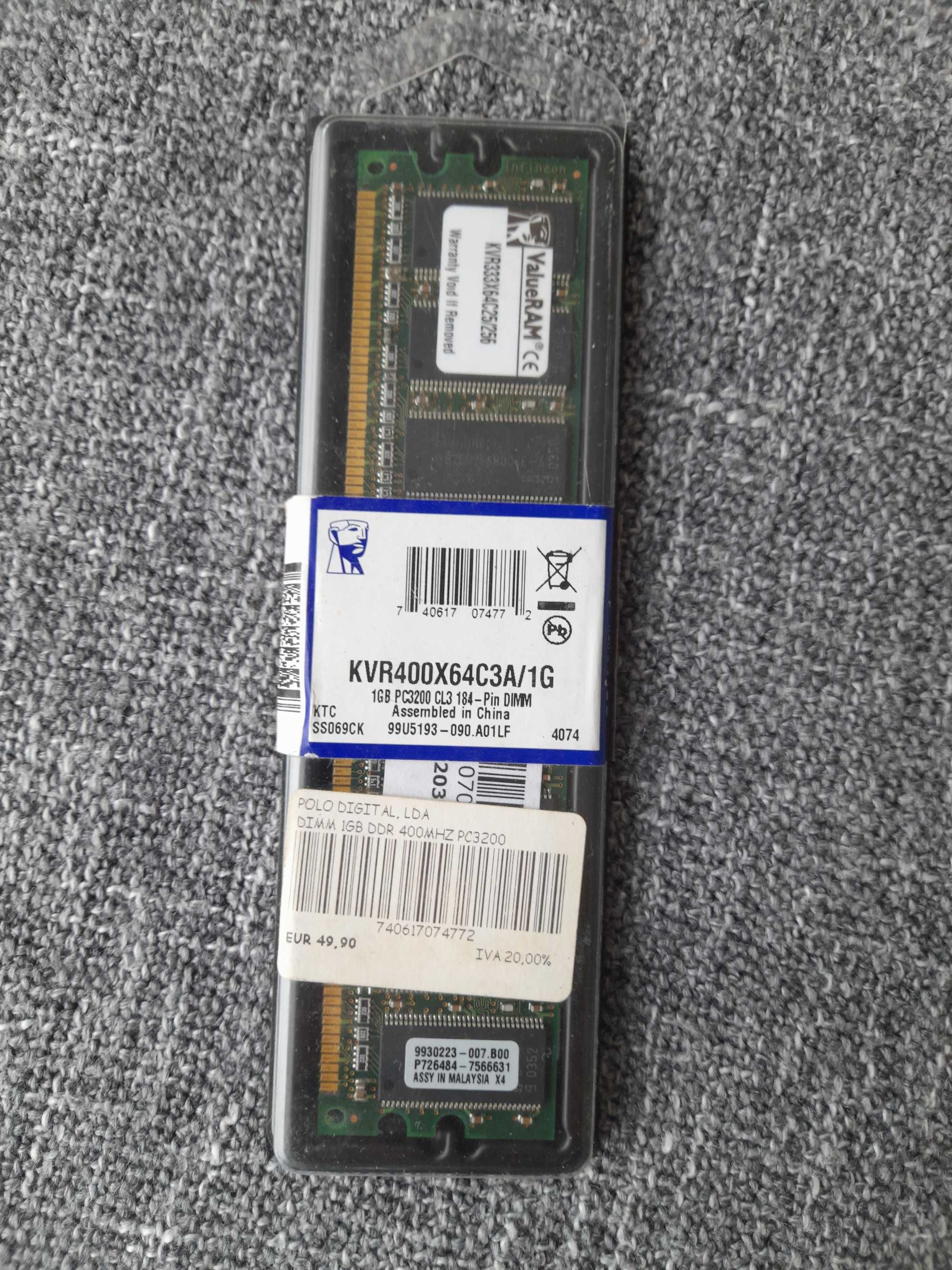 Memória RAM Kingston PC3200 (DDR-400) 1GB DIMM-(KVR400X64C3A/1G)
