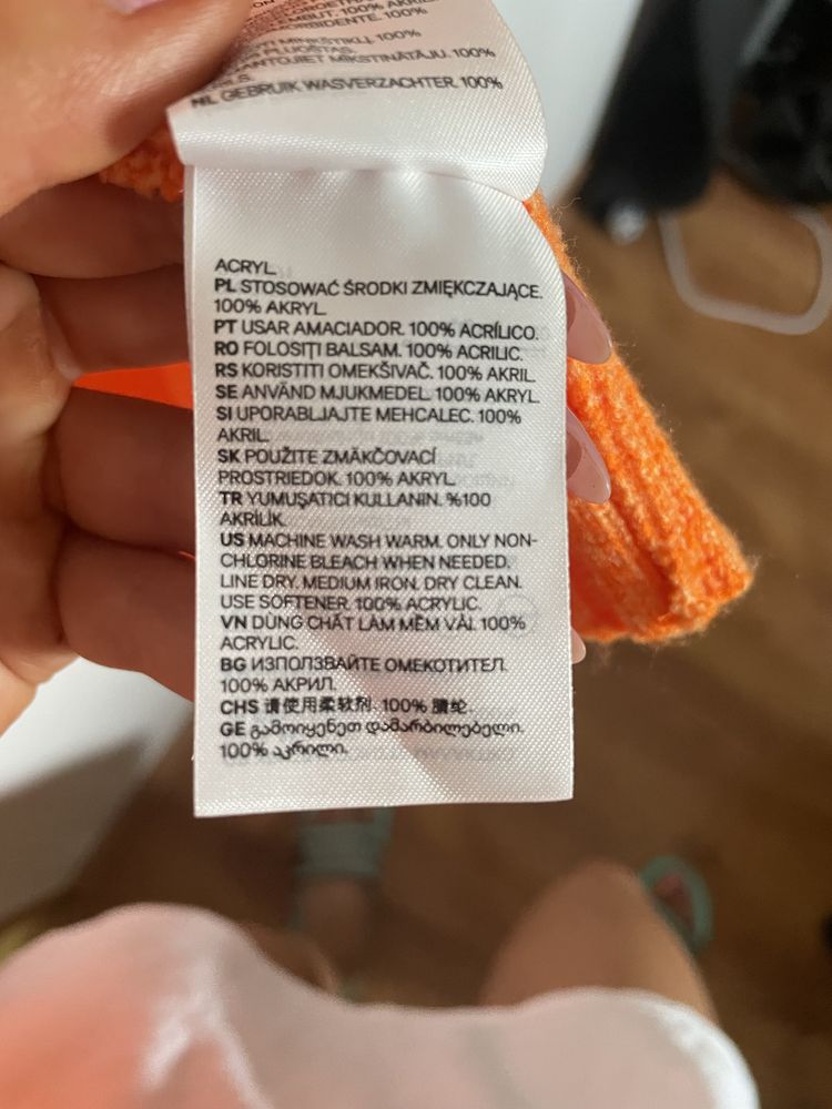 Sweter kardigan krótki pomarańczowy neonowy M