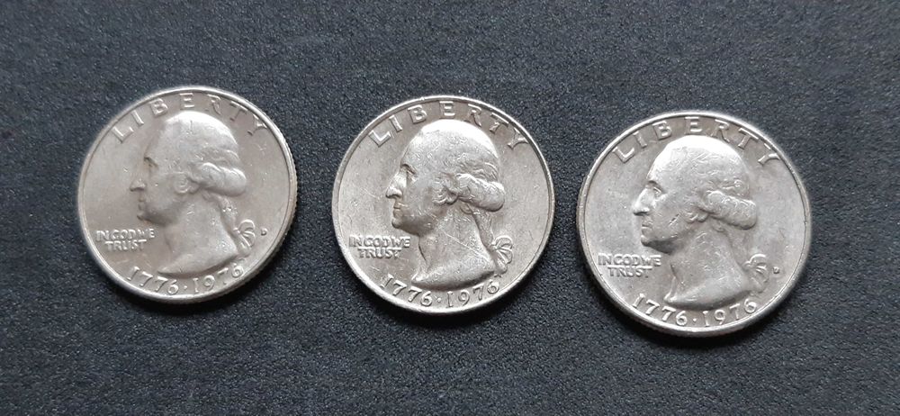 trzy  monety 25 centów  USA / z 1976  roku/ tzw. dobosz /unikalne