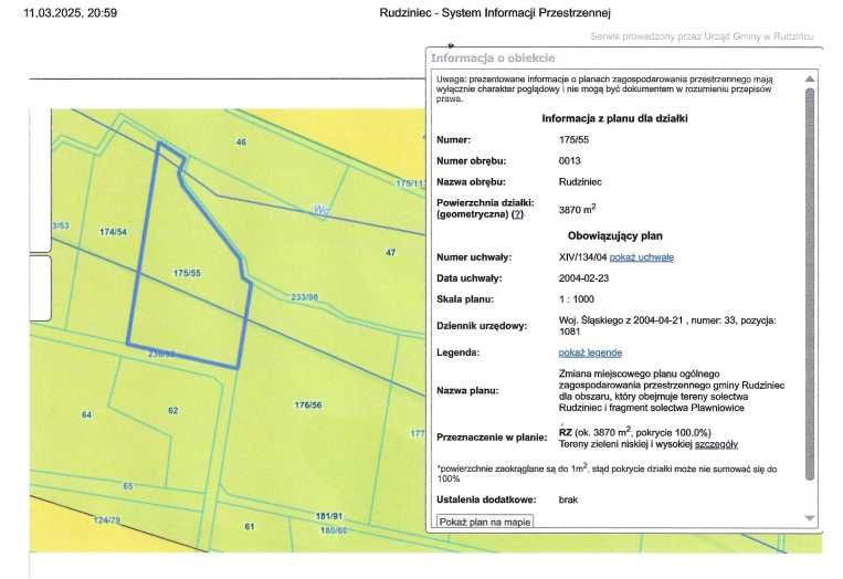 Dwie działki rolne w Rudzińcu – łączna powierzchnia 12 900 m²