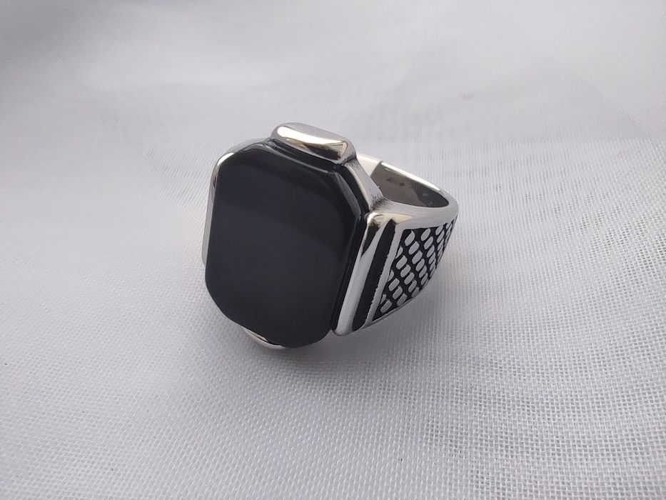 (9) 19 мм Кільце перстень новий чорний камінь глянець нержавіюча сталь