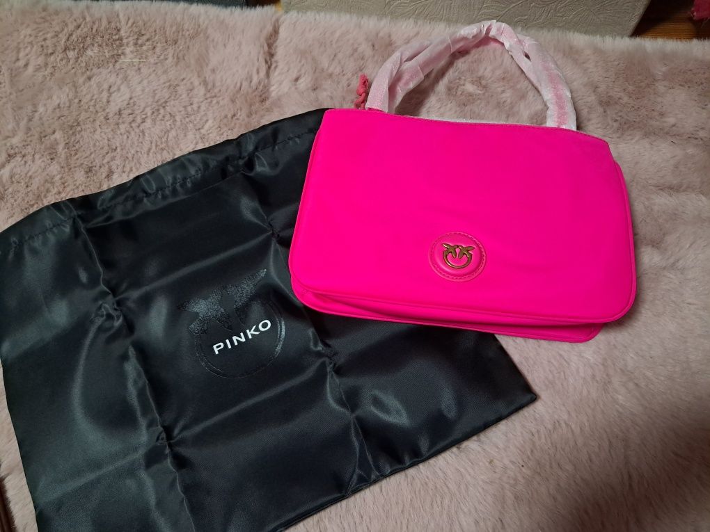 Pinko torebka z NFC Gate flat horizontal różowa jaskrawa neonowa z wor