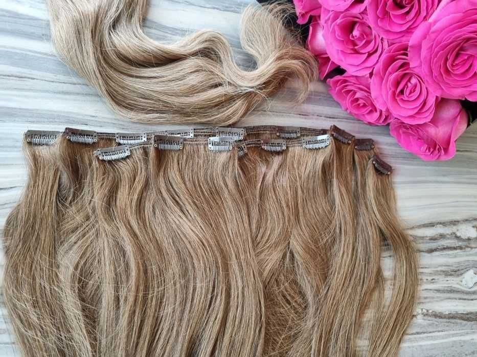 Clip in włosy naturalne średni blond 240 gram GRATIS treska