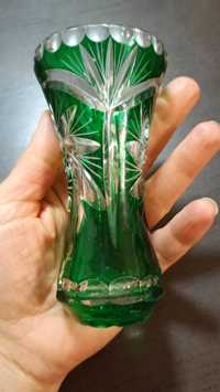 Винтажная зеленая прозрачная хрустальная ваза кришталь 12-13см