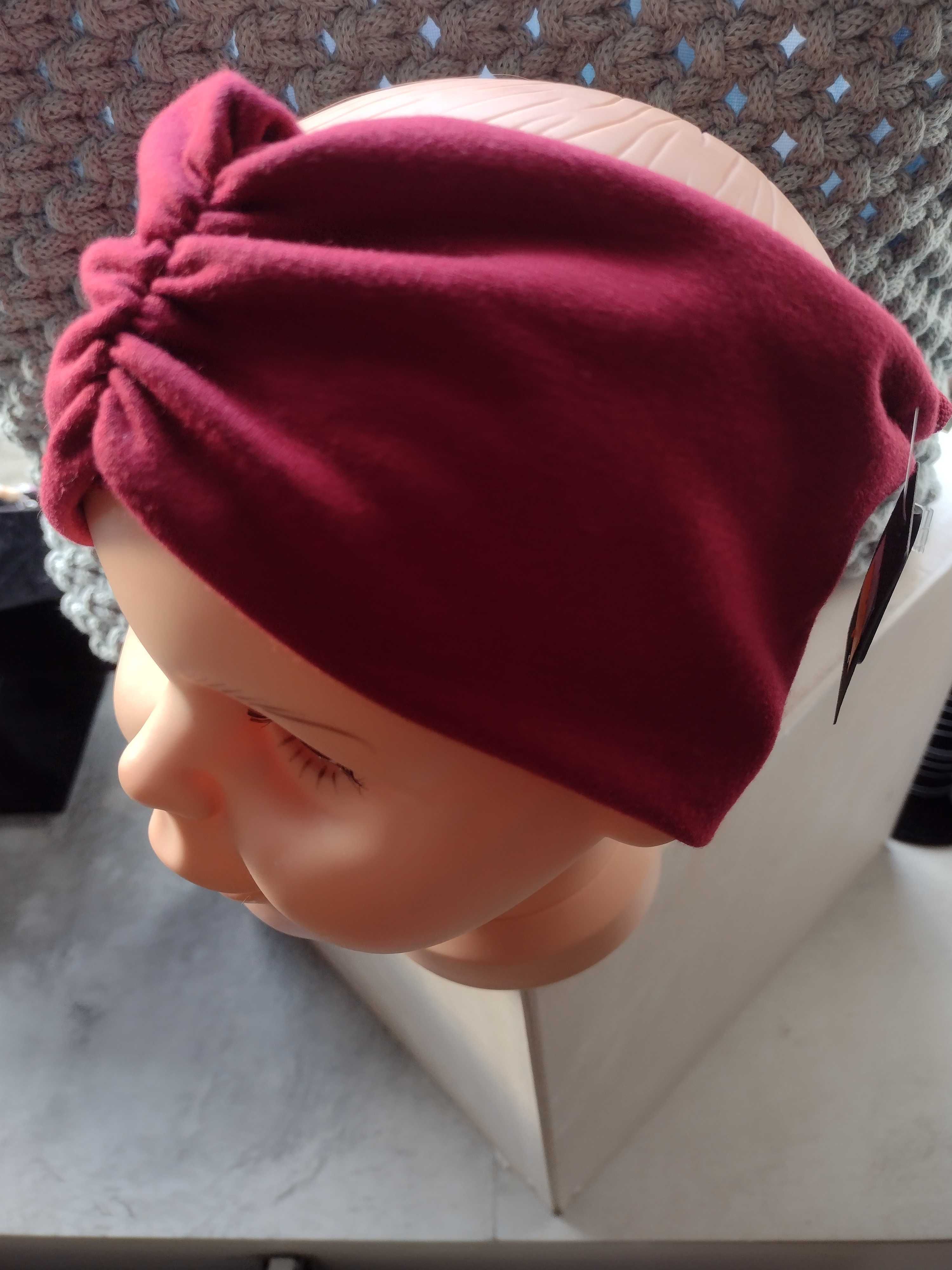 Opaska turban wiosenna bordowa czerwona dziewczęca pin up rozm 48