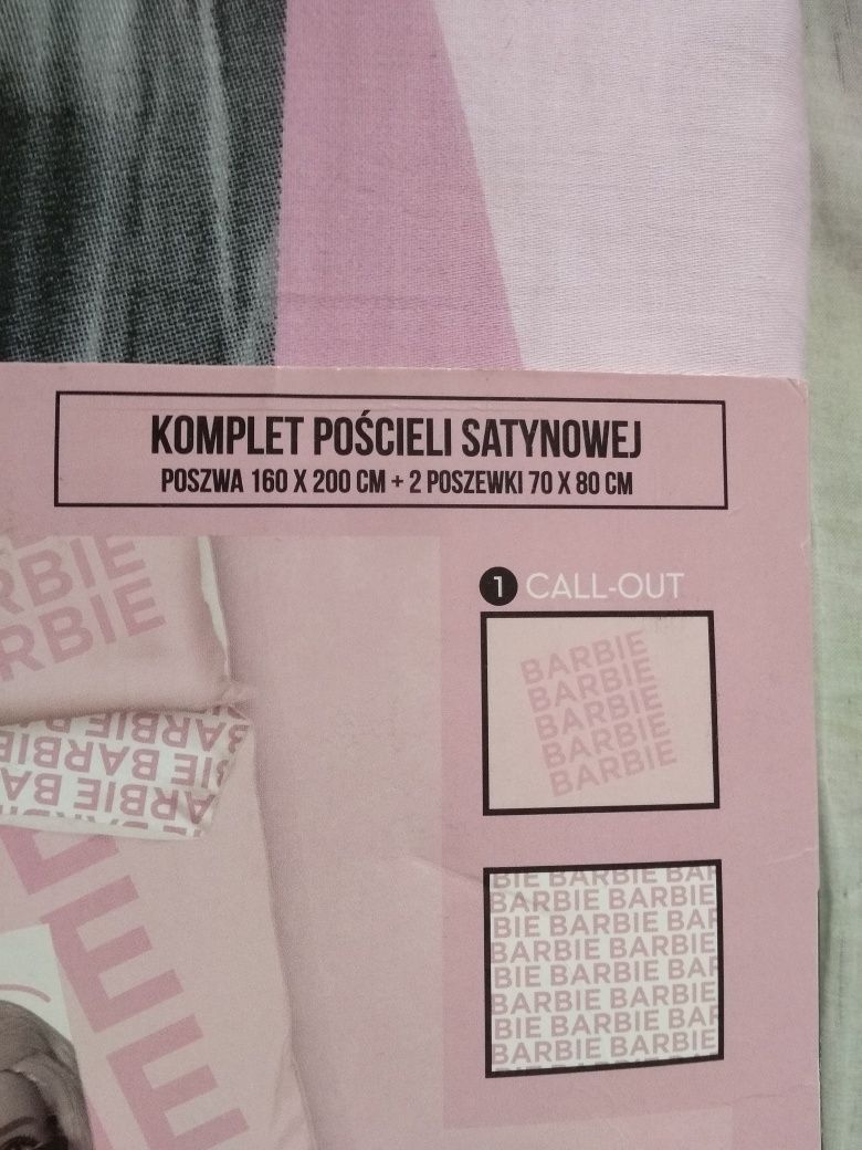 NOWA pościel satynowa Barbie 160x200 + 2 poszewki 70x80