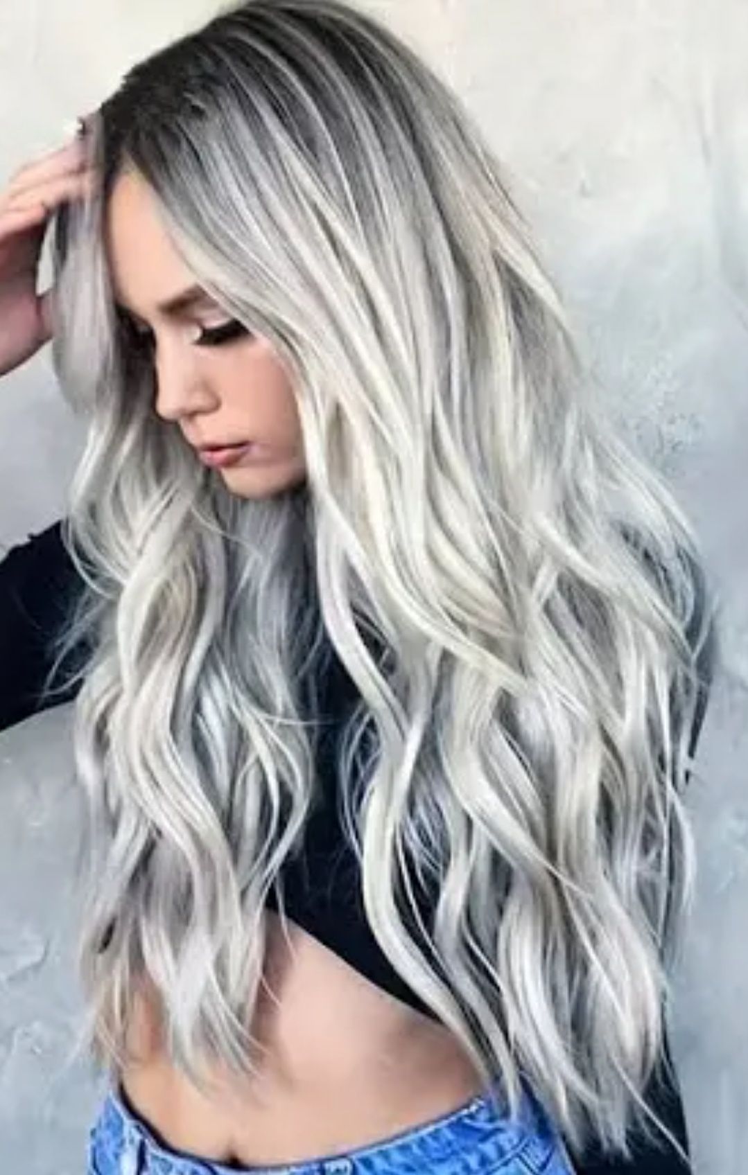 Peruka srebrny blond ombre długie włosy