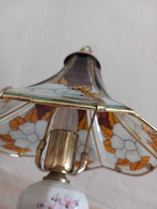 lampa nocna stołowa antyk vintage prl dotykowa szklana zdobiona